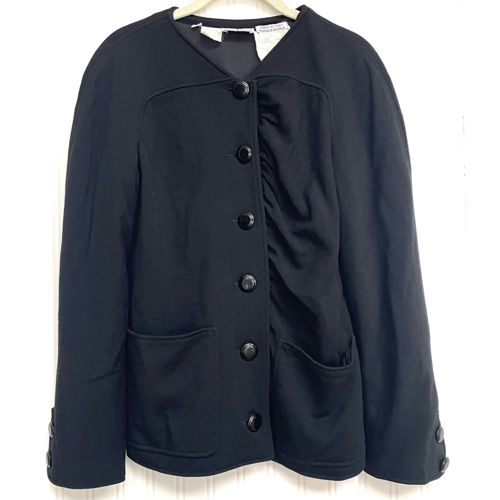 Valentino 80’s Vintage Women’s Fitted Half-Pleated Wool Blazer Jacket Black Sz 6